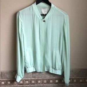 Joie Mint Green Silk Bomber Jacket